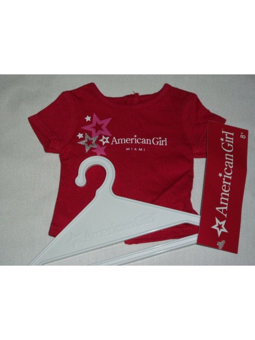 AG American Girl Place Miami Silver Foil Star Red Tee Dolls T-Shirt Hanger